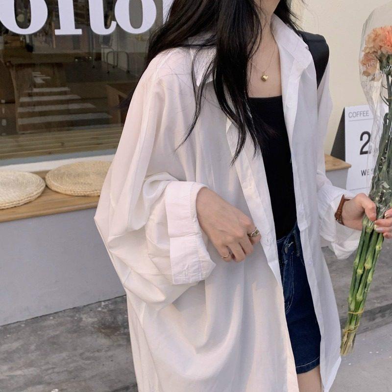 Áo Sơ Mi Vải Lụa Lạnh Mỏng Tay Dài Dáng Rộng Chống Nắng Thời Trang Mùa Hè Cho Nữ