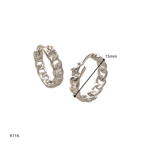 Khuyên tai nam tròn bạc hình mắt xích cá tính, độc đáo, unisex  | GEMY SILVER K116