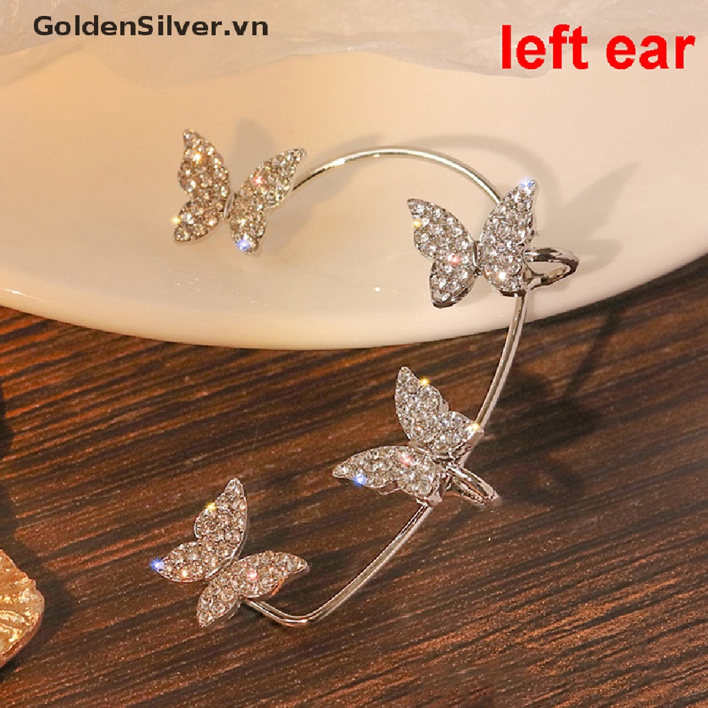 Bông Tai Dạng Kẹp Hình Bướm Màu Vàng Kim / Bạc Đính Đá Zircon