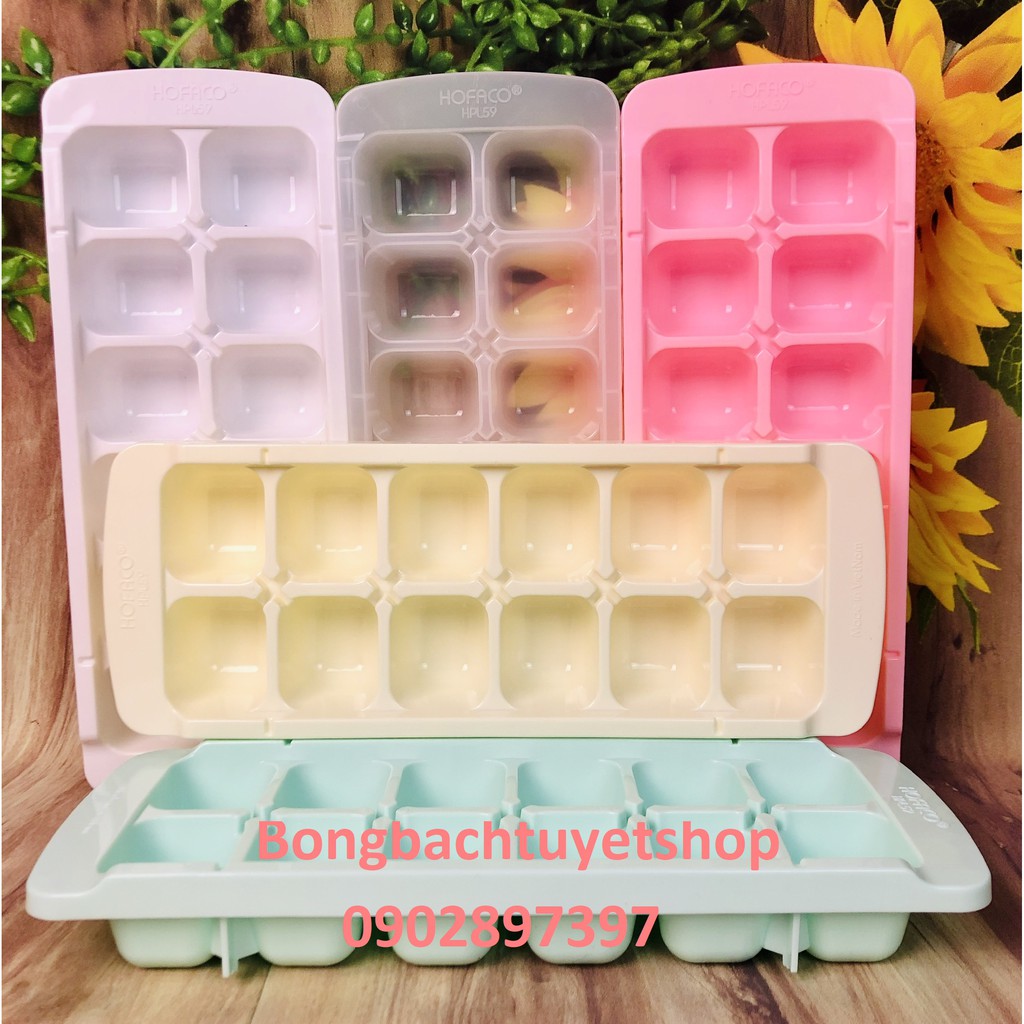 Khay đá vuông 12 viên HPL59 - Khuôn làm đá viên bằng nhựa tiện lợi 12 viên HOFACO
