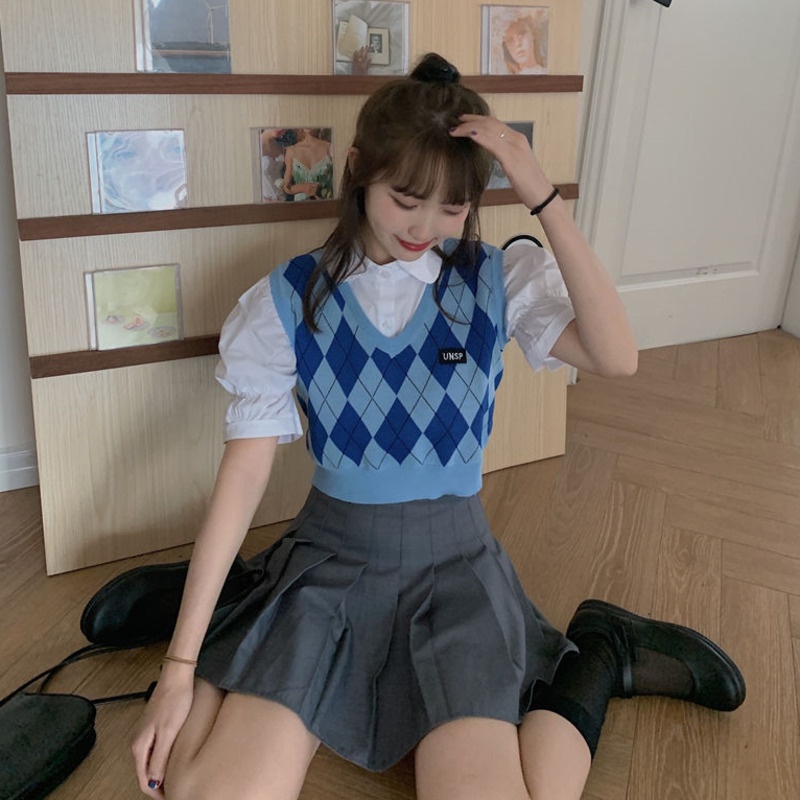 Áo hai dây họa tiết sọc caro phong cách Hàn quốc dễ phối đồ