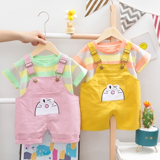 Bộ Trang Phục 2 Mảnh Gồm Áo Thun cotton Tay Ngắn in Hình Chuột hamster + Quần short Cho Bé Gái 0-5 Tuổi