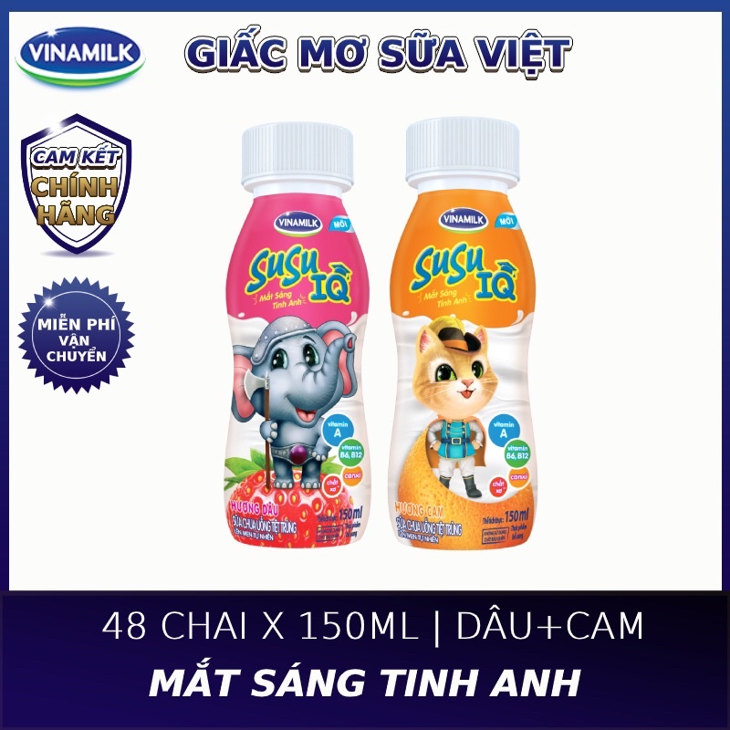 Lốc 6 chai sữa chua uống tiệt trùng SU SU dâu và cam.