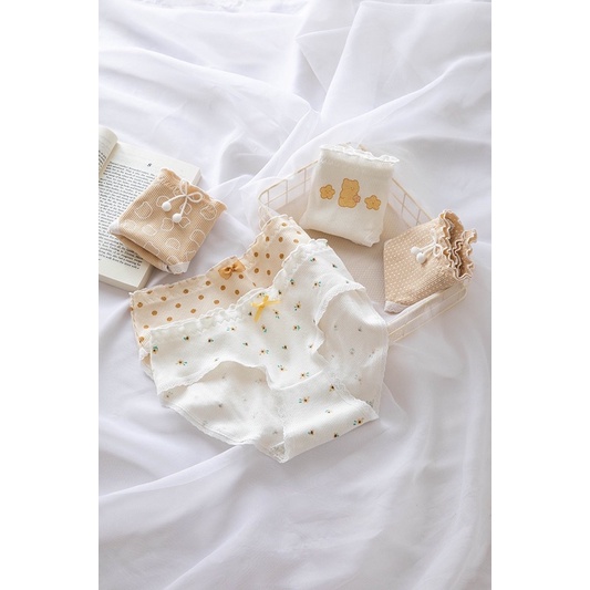 Quần Lót Nữ ❤️ Quần Lót Cotton Trà Sữa Chấm Bi Ngang Eo Mềm Mại Co Dãn Thoáng Khí 2116