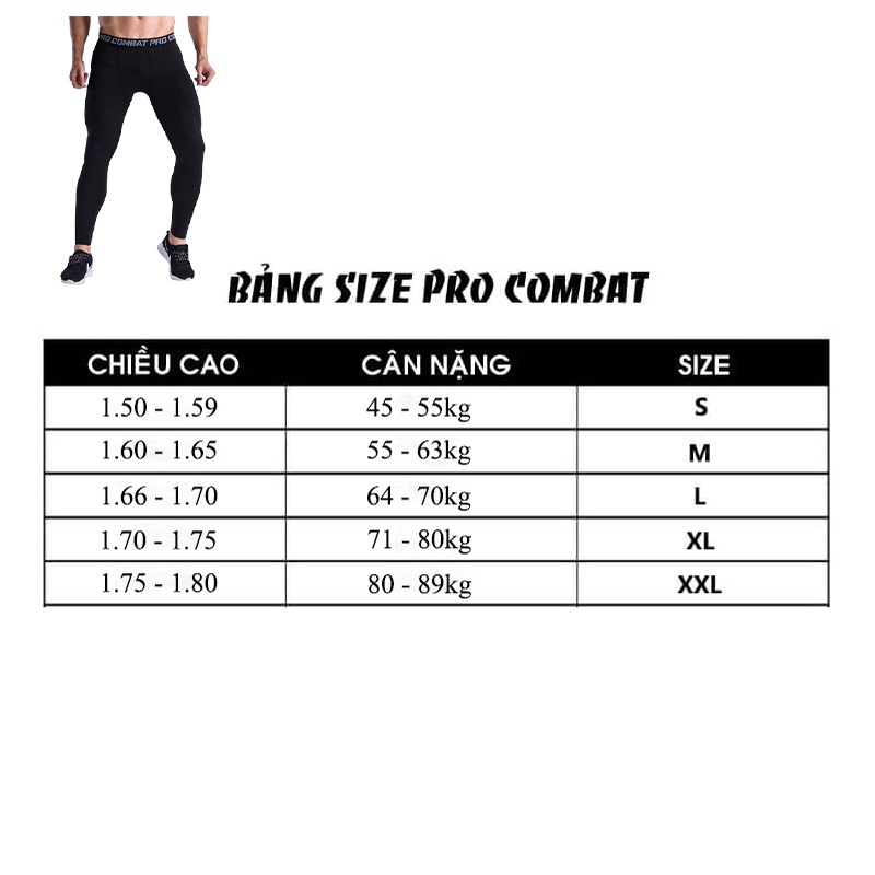 QUẦN GIỮ NHIỆT NAM COMBAT PRO, QUẦN LEGGING TẬP GYM NAM MÀU ĐEN [Hang That Gia That]