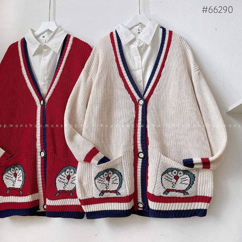 Áo cardigan len túi Doraemon