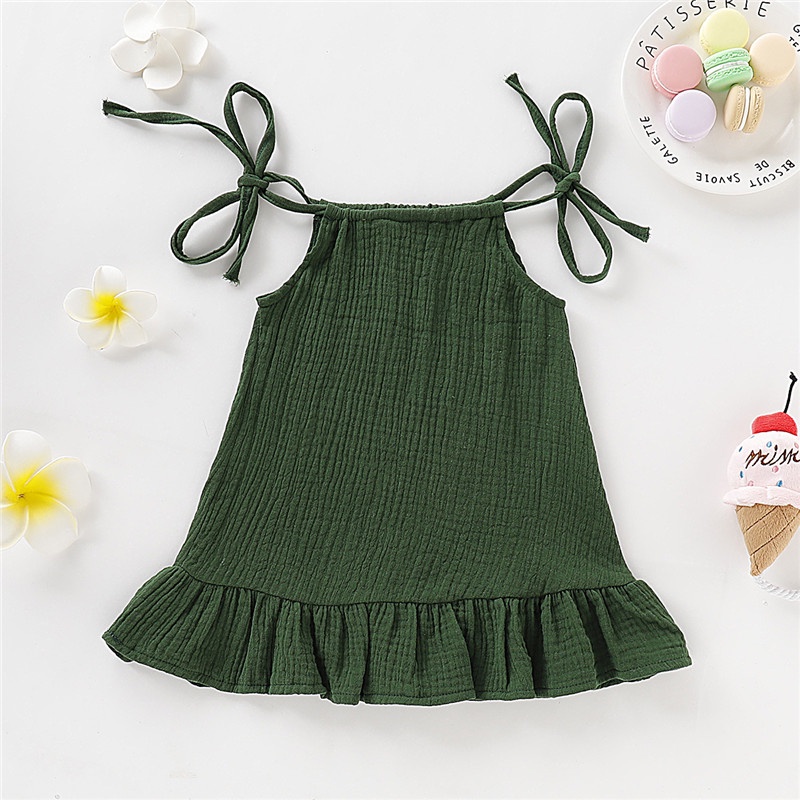 Đầm hai dây MIKRDOO bằng vải lanh cotton màu trơn dễ thương thời trang mùa hè cho bé gái 1-5 tuổi