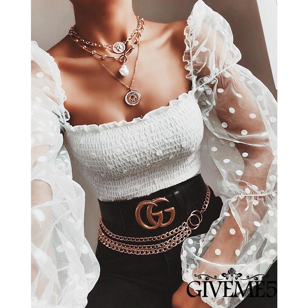 Áo Lưới Xuyên Thấu Tay Dài Phồng Thoải Mái Thoáng Khí Gợi Cảm Cho Nữ