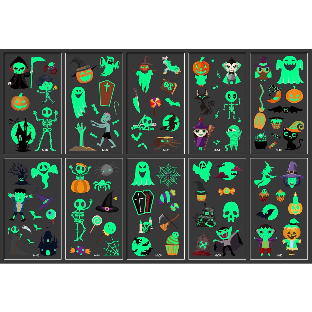 Miếng Dán Hình Xăm Dạ Quang Phong Cách Halloween Mới