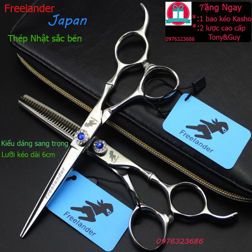 Bộ 2 kéo cắt tóc Freelander FR5 tặng bao kéo Kasho và 2 lược Tony&Guy chịu nhiệt cao cấp trị giá 129k