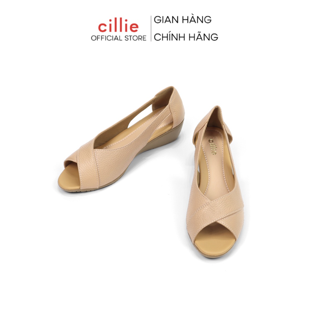 Giày đế xuồng da thật hở mũi êm chân mang công sở đi làm cao 5cm Cillie 1192