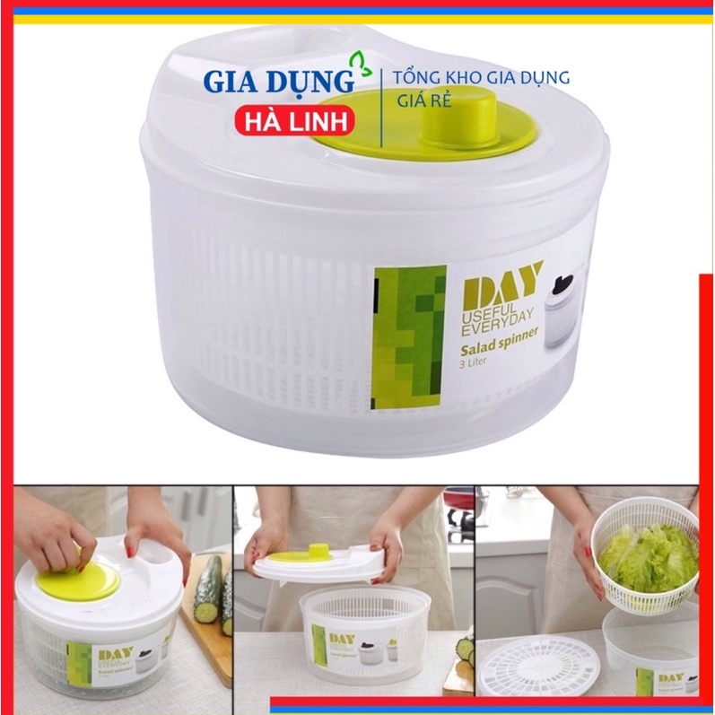 Rổ rửa rau xoay vắt khô ráo nước rau củ quả tiện lợi, Rổ vắt nước rau củ quả quay li tâm