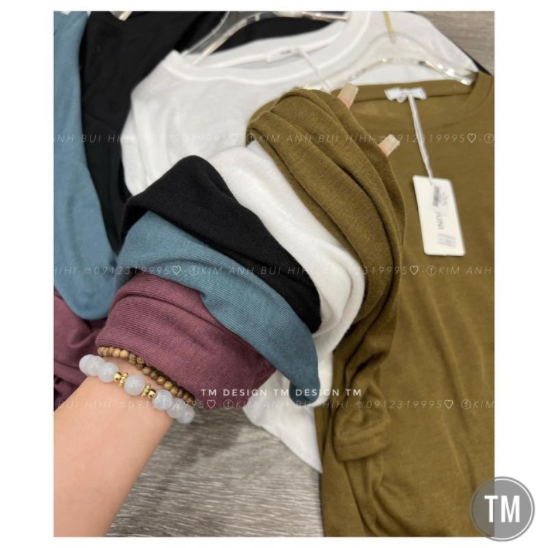Áo nữ trơn cổ tròn dài tay unisex