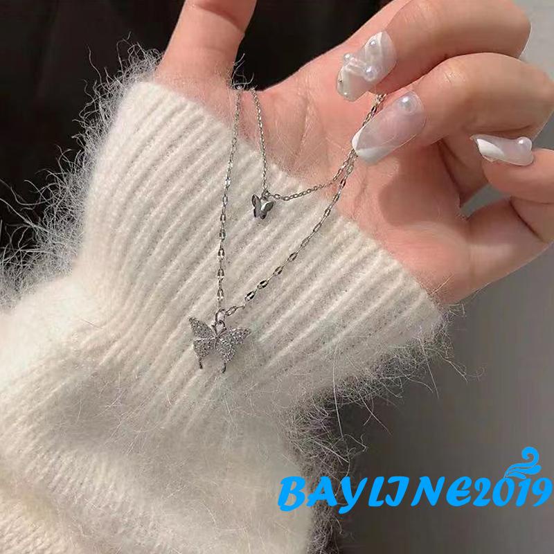 Dây chuyền hai lớp mặt hình bướm đính đá thời trang dành cho nữ