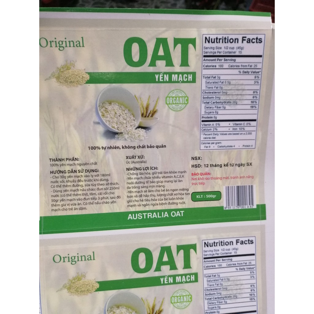 ❤️HÀNG LOẠI 1❤️YẾN MẠCH OAT (ÚC) - YẾN MẠCH ORGANIC CAO CẤP - THỰC PHẨM GIẢM CÂN, ĂN KIÊNG DINH DƯỠNG 500G