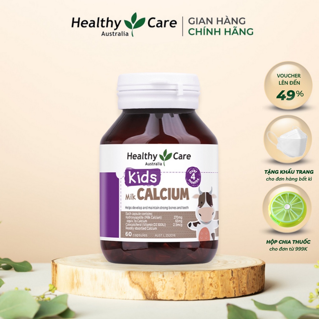 Canxi Cho Bé Viên Sữa Milk Calcium Healthy Care 60 Viên Bổ Sung Canxi Giúp Xương Chắc Khỏe