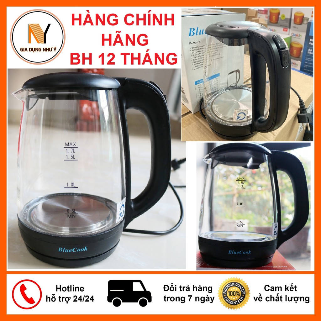 Ấm Siêu Tốc Thủy Tinh Cao Cấp Blue Cook - Ấm Đun Nước Thủy Tinh Công Suất Lớn 2200W, Sang Trọng