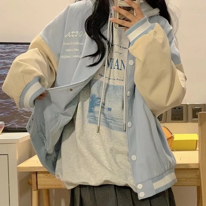 Áo Hoodie Tay Dài Form Rộng Theo Phong Cách Preppy