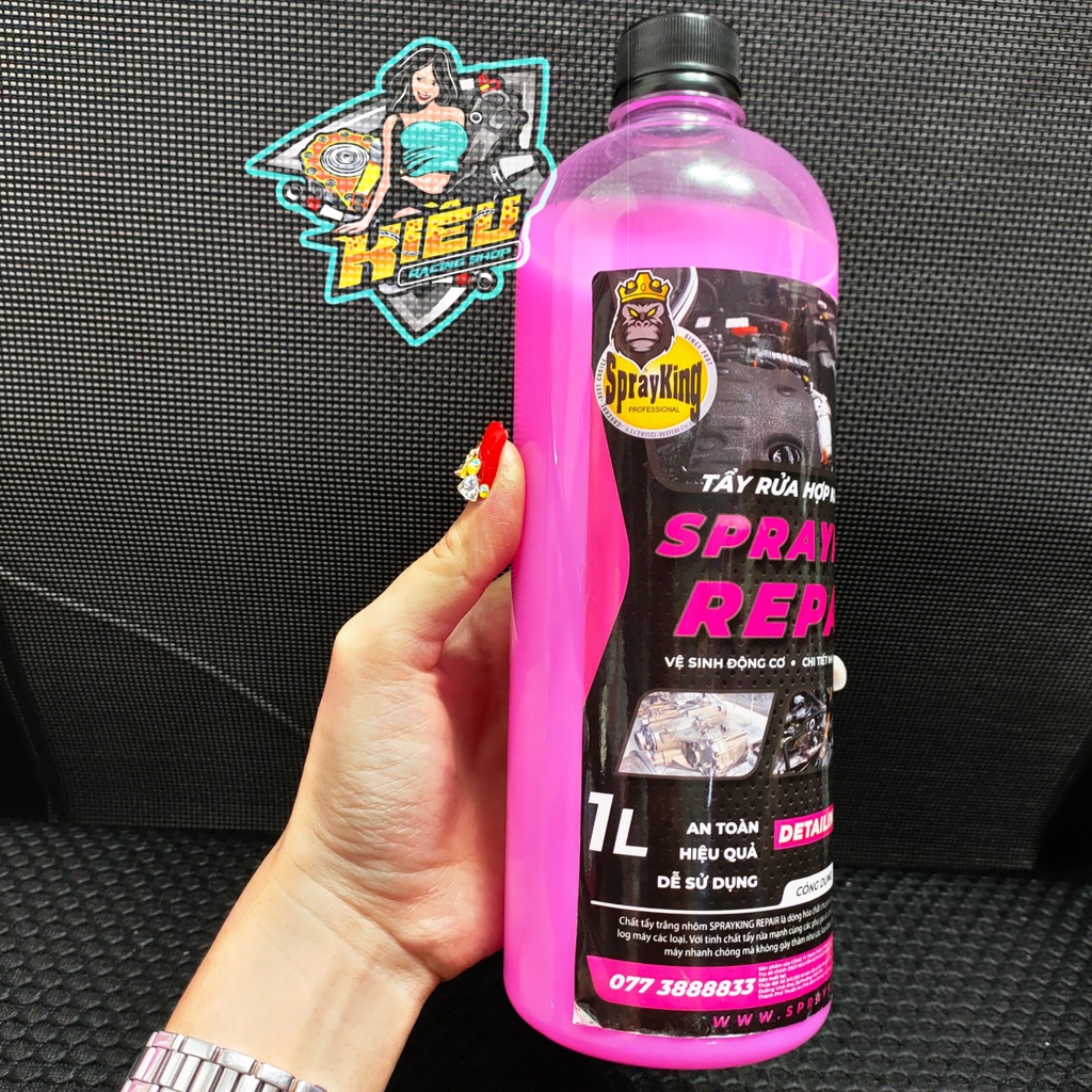 Dung Dịch Tẩy Rửa Lốc Máy, Hợp Kim Nhôm Màu Hồng Spray King 1Lit và Dung Dịch Tẩy Rửa Dầu Nhớt Sprayking 1Lit