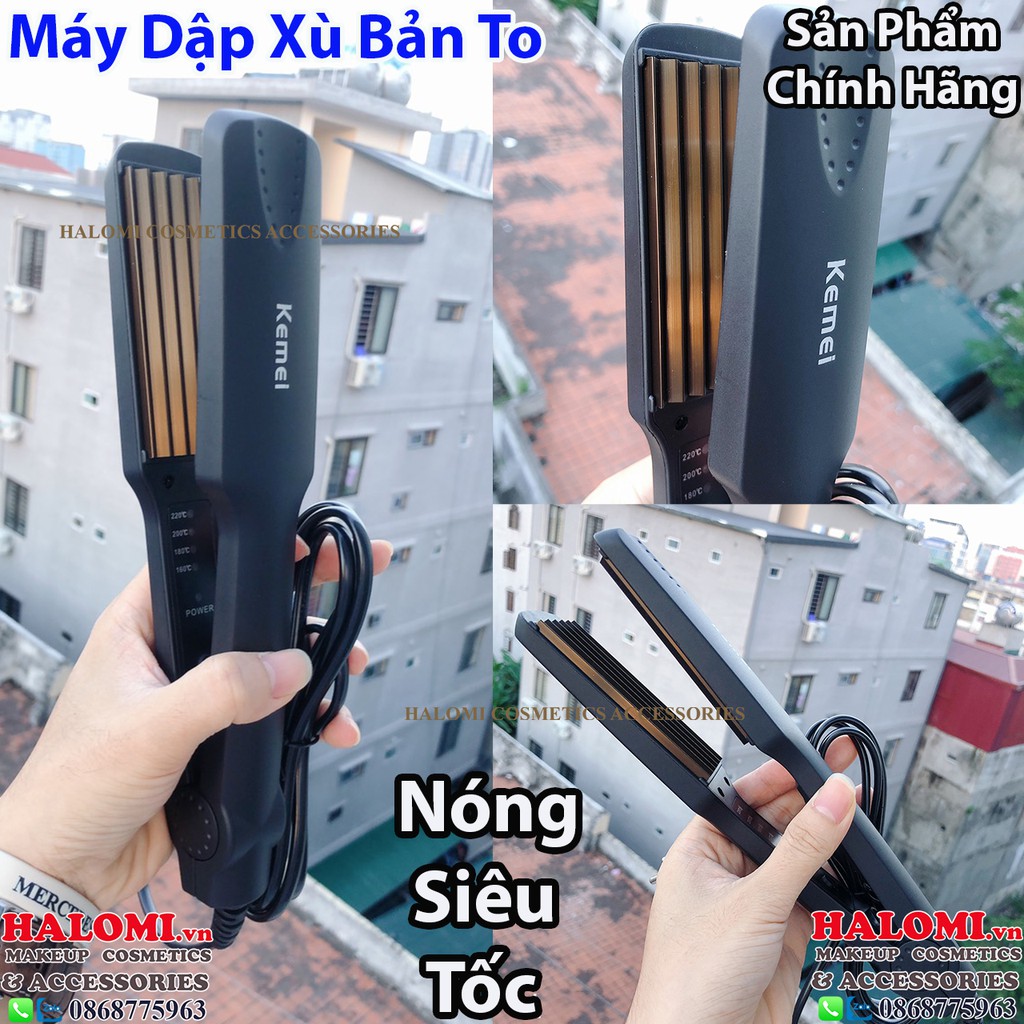 Máy dập xù tóc Kemei bản to chính hãng nóng siêu tốc điều chỉnh nhiều mức độ kèm hộp