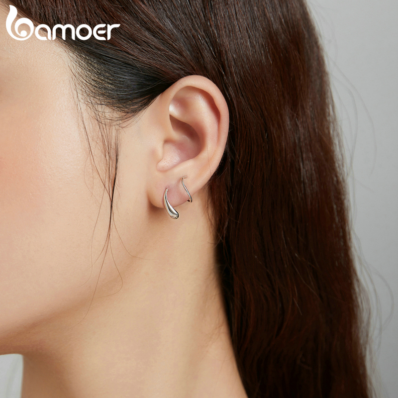 Khuyên Tai Chính Hãng Bamoer SCE1130 Hình Giọt Nước Sáng Tạo Bằng Bạc Thật 925 Cho Nữ