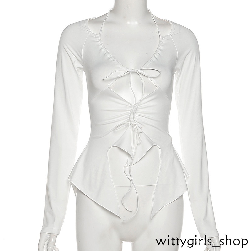 Wittygirls-áo Tank Top Không Tay Cổ Yếm Khoét Rỗng Màu Trơn Mùa Hè Cho Nữ