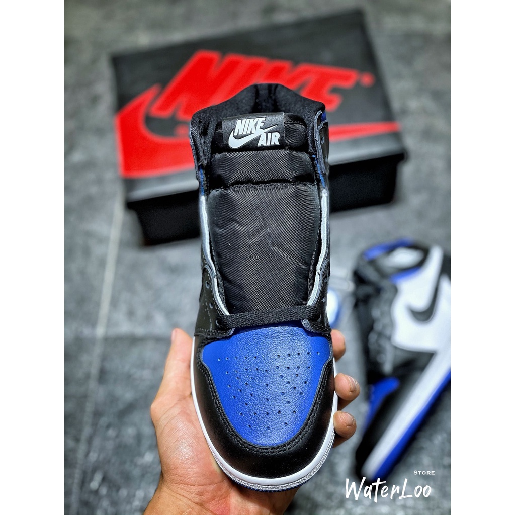 (FREESHIP+HỘP+QUÀ) Giày Thể Thao Sneakers AIR JORDAN 1 Retro High Royal Toe Xanh Trắng Mũi Đen Cổ Cao Waterloo Shop