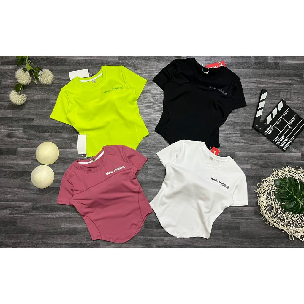 Aó croptop tập gym yoga thể thao nữ thun poly ngắn tay có kèm mút lót nhiều màu size từ 45kg đến 65kg Bin Sports A244
