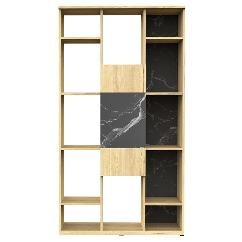 HomeBase FURDINI Kệ gỗ ép có 2 tông màu POSH Thái Lan W90xH160xD30cm màu đá cẩm thạch đen/vân gỗ
