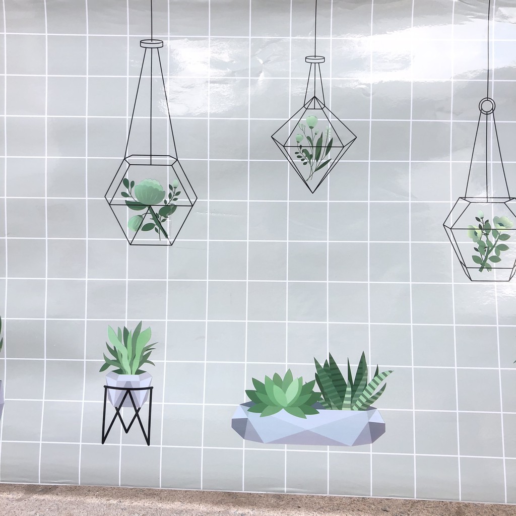 Decal dán bếp tráng nhôm Ô VUÔNG TREO XÁM khổ rộng 60cm