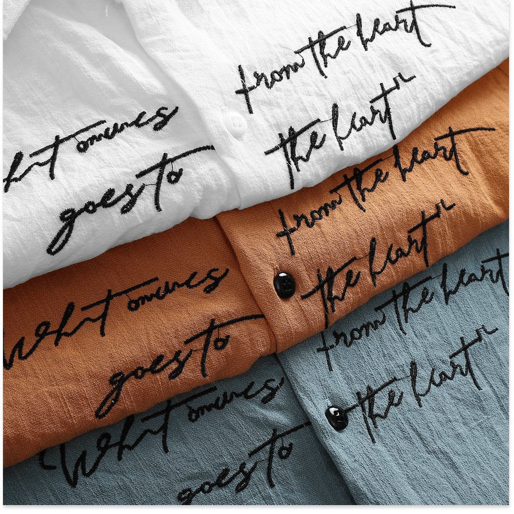 Áo Sơ Mi Nam Vải Đũi Thêu Chữ Cá Tính  Mềm Mịn Không Nhăn ! HP