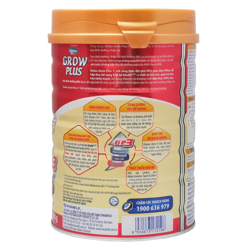 Sữa bột vinamilk dielac grow plus đỏ 1+/2+ 850g