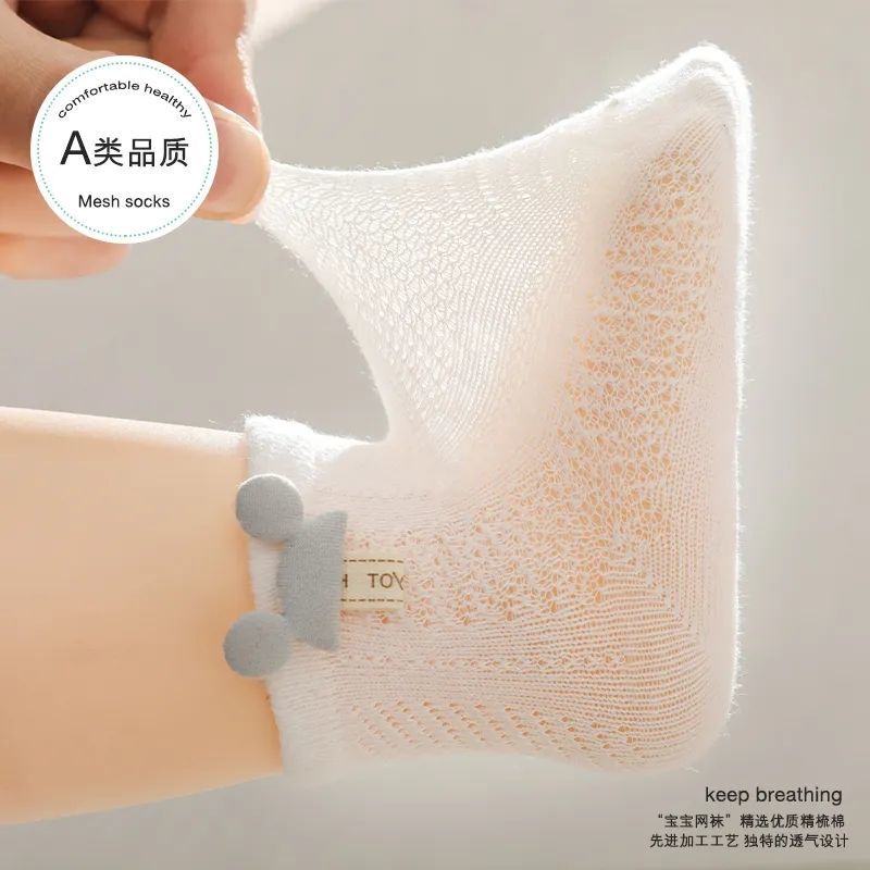 [Hàng Có Sẵn] Vớ Cotton Nguyên Chất Phối Lưới Mỏng Thoáng Khí Mùa Hè Dễ Thương Cho Bé Sơ Sinh
