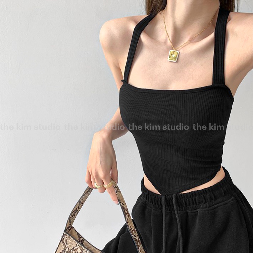 Áo croptop nữ hai dây quai to kiểu áo yếm quây vạt nhọn TheKim , thun tăm croptop 2 dây chéo lưng A150