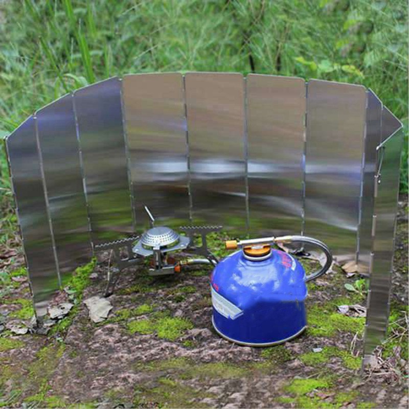 Outdoor Gas Stove Folding Stove Hiking Camping Gas Burners Portable Split Stoves+ 10 Plate Wind Screen Windshield
