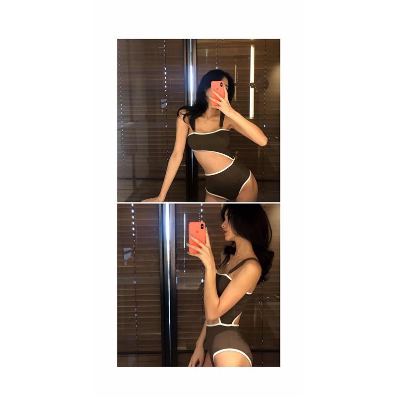 Bikini hotgirl cutout sexy 2 dây nâu tây kẻ viền trắng hè biển 2023 M06 | BigBuy360 - bigbuy360.vn