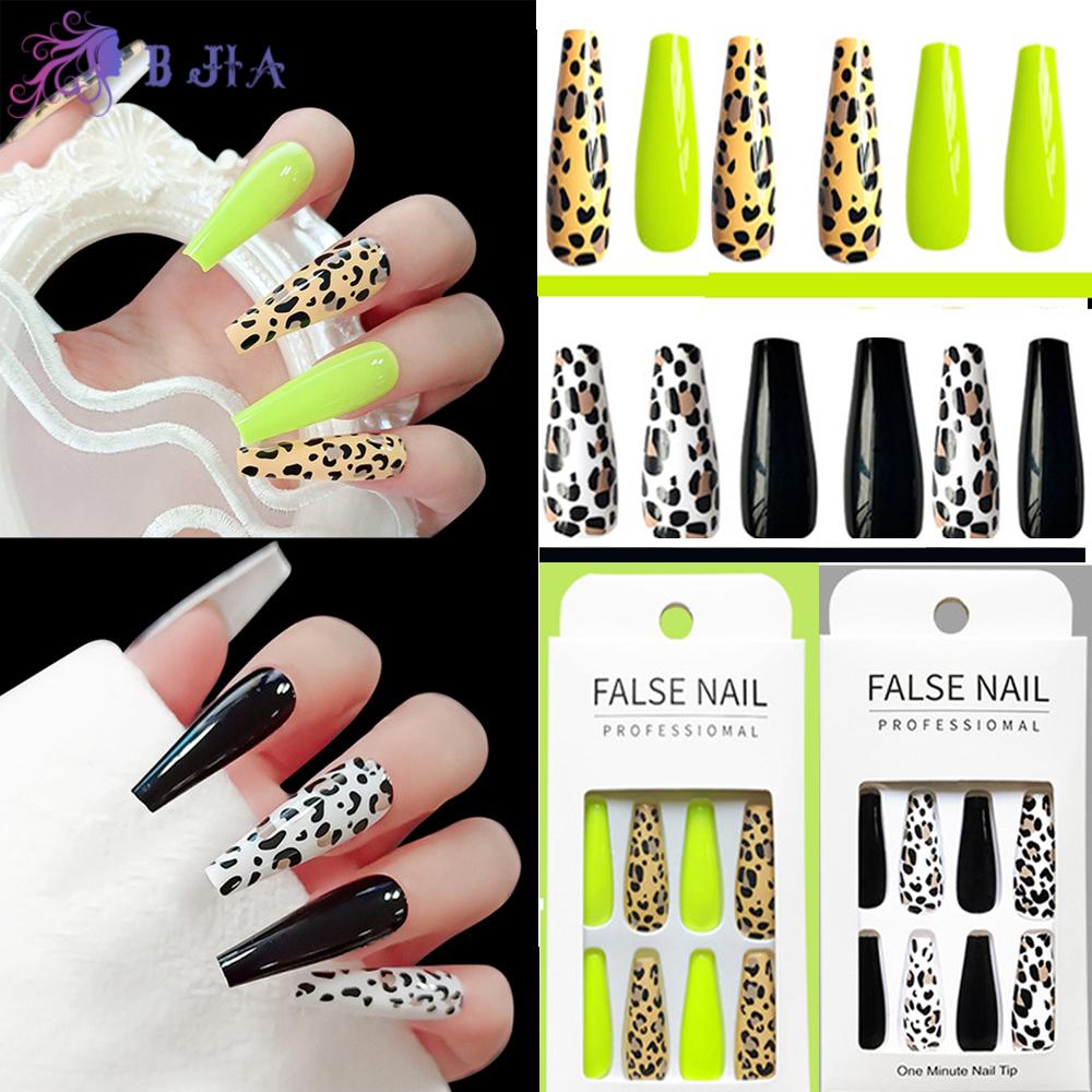 [Hàng mới về] Set 24 Móng Tay Giả Họa Tiết Da Báo Độc Đáo Trang TRí móng Tay Thời Trang