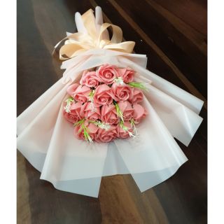 Bó hoa hồng sáp 16 bông màu hồng dâu
