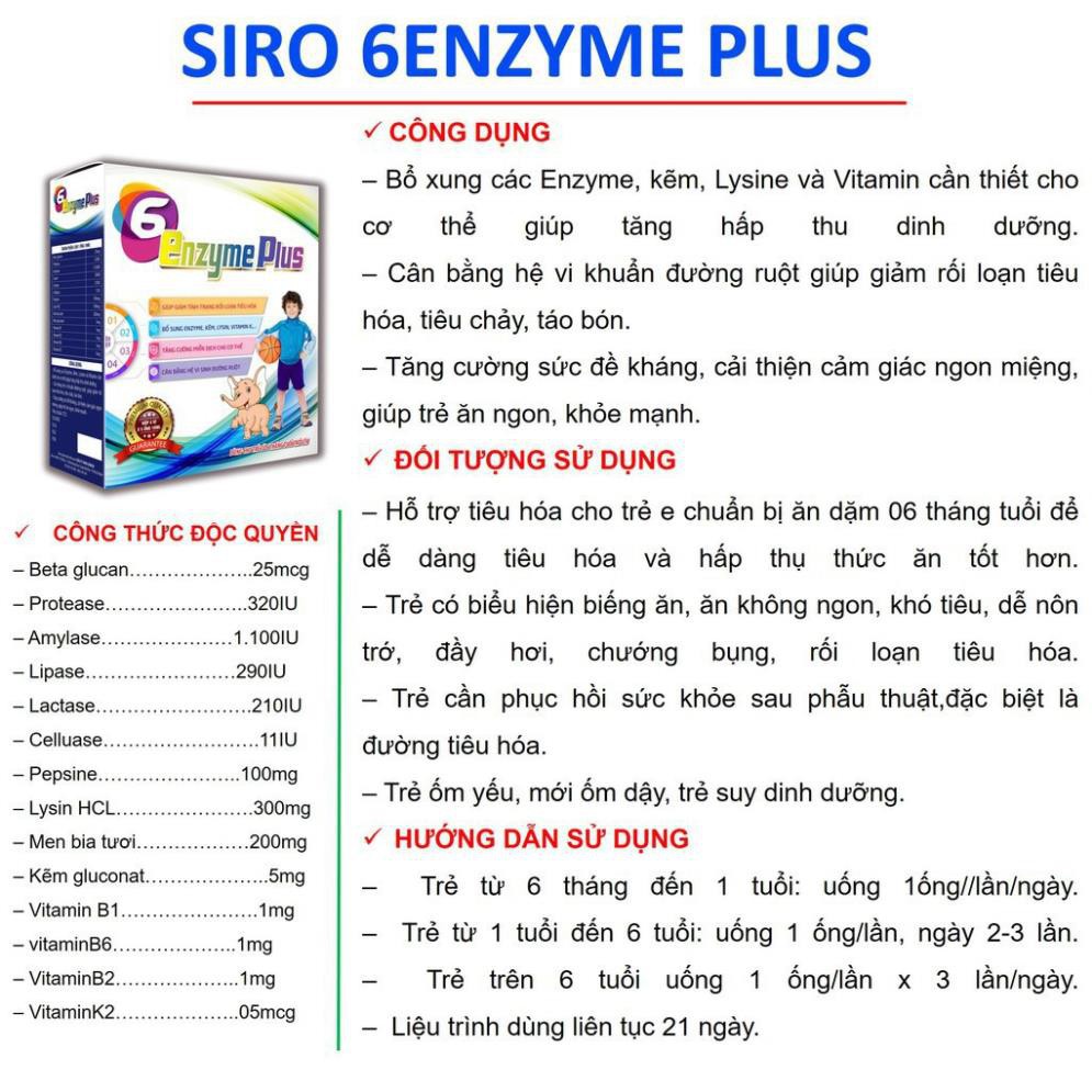 [HỖ TRỢ TIÊU HÓA] SIRO ENZYM hỗ trợ tiêu hóa giúp bé ăn ngon ngủ tốt 6ENZYM PLUS dùng cho bé từ 6 tháng