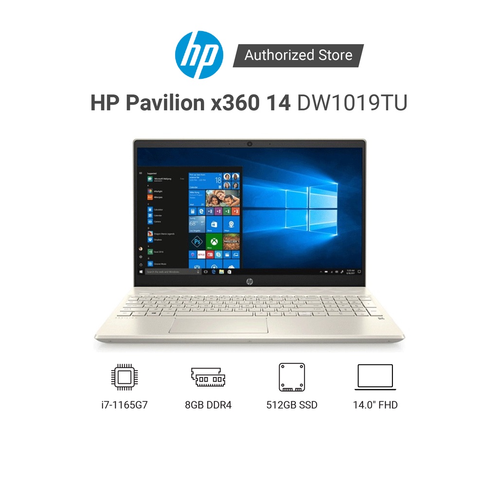 Laptop HP Pavilion x360 14-dw1019TU 2H3N7PA i7-1165G7 | 8GD4 | 512GSSD | 14.0FHDT | PEN | VÀNG