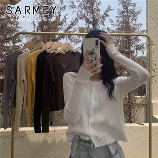 [hàng sẵn] Áo croptop tay dài thun gân cổ cao phối hàng cúc dọc kiểu dáng tiểu thư siêu hot