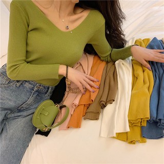 áo len nữ dài tay cổ tim