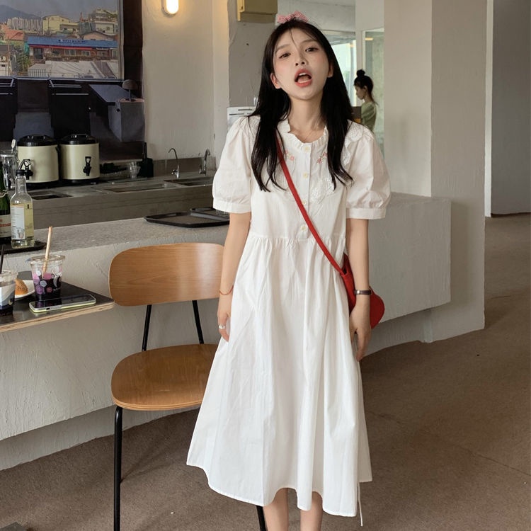 Đầm Lửng Tay Phồng Họa Tiết Trái Tim Phong Cách Nhật Bản Mới Dành Cho Nữ