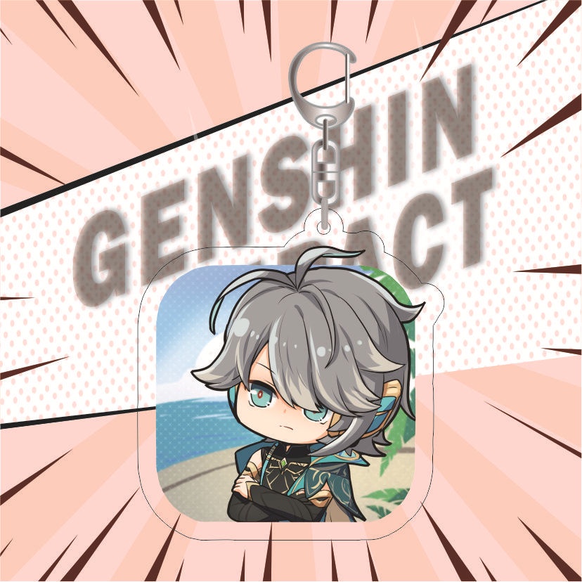 (đủ mẫu) Móc khóa in hình Genshin Impact ver chữ nhật game anime chibi mica trong acrylic