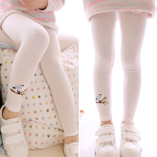 Quần legging dáng ôm co giãn tốt họa tiết hình chú chim cho bé gái