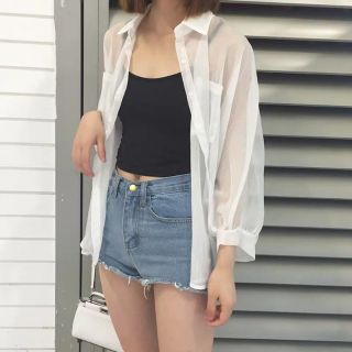 Sẳn❤Khoác sơ mi voan lụa mỏng phối ngoài Ulzzang Hàn Quốc
