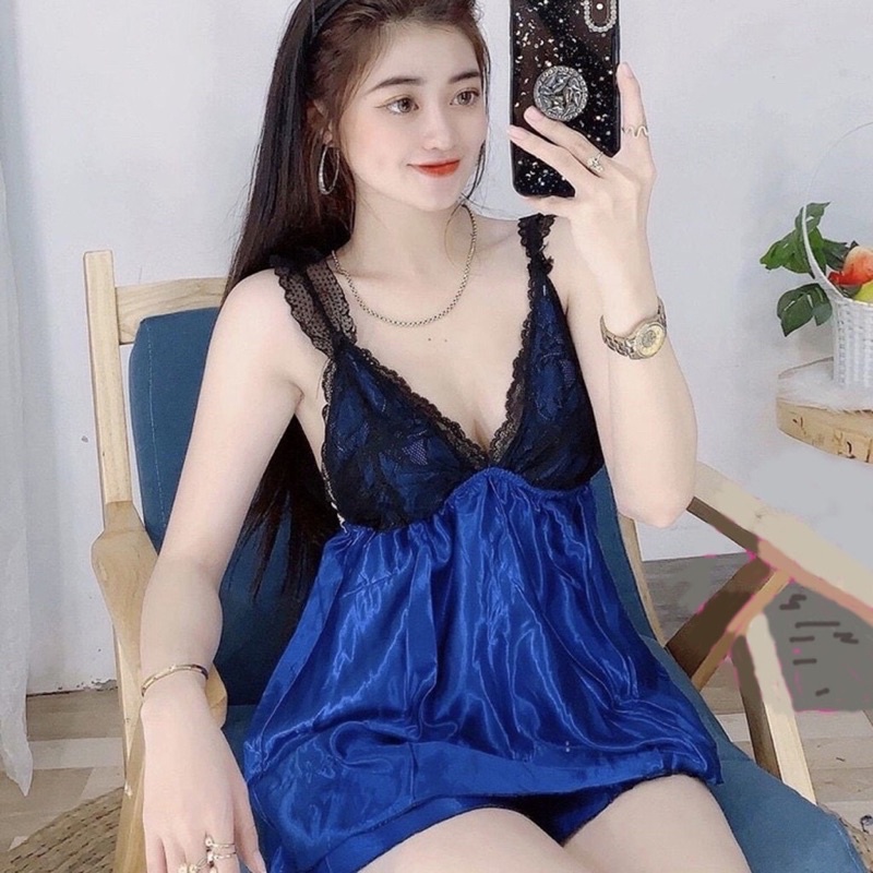 [Có size 70kg] Đồ ngủ sexy nữ bigsize/ Đồ ngủ 2 dây viền ren đen không mút, chất phi mịn quyến rũ 382