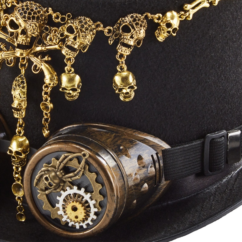 Xiangbao Mũ Đầu Lâu Có Dây Xích Đeo Mắt Kính Hóa Trang Halloween Phong Cách Steampunk