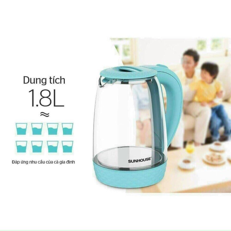 Bình đun siêu tốc thuỷ tinh Sunhouse 1,8 lít