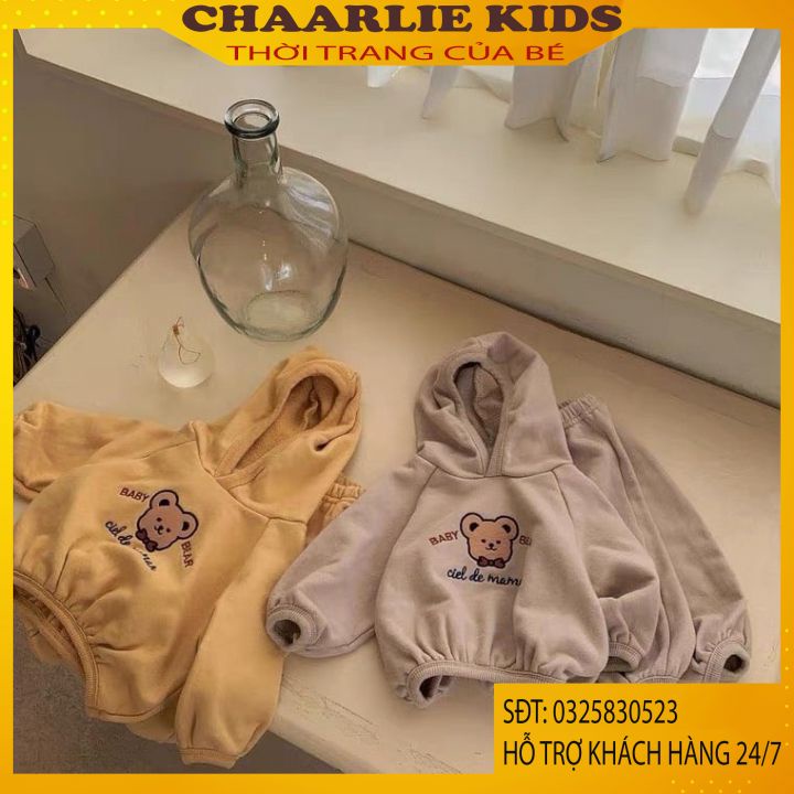 Bộ Thu Đông Hoodie Mũ Dài Tay Chất Nỉ Lót Bông Trẻ Em Dành Cho Bé Trai Bé Gái Chaarlie Kids